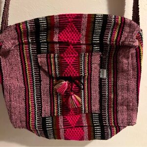 Mexican Shoulder Bag Tote Pink Black White Blanket Boho Hippie Artesanias Lillo